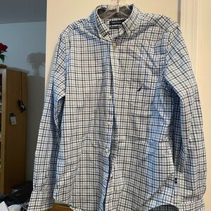 Nautica Men's White and Blue Checkered Shirt